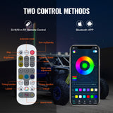 VEVOR 2 PCS 5 FT Whip Light, APP & RF Remote Control Led Whip Light, Waterproof Spiral RGB Chasing Lighted Whips with 4 Flags, for UTVs, ATVs,