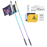 VEVOR 2 PCS 5 FT Whip Light, APP & RF Remote Control Led Whip Light, Waterproof Spiral RGB Chasing Lighted Whips with 4 Flags, for UTVs, ATVs,