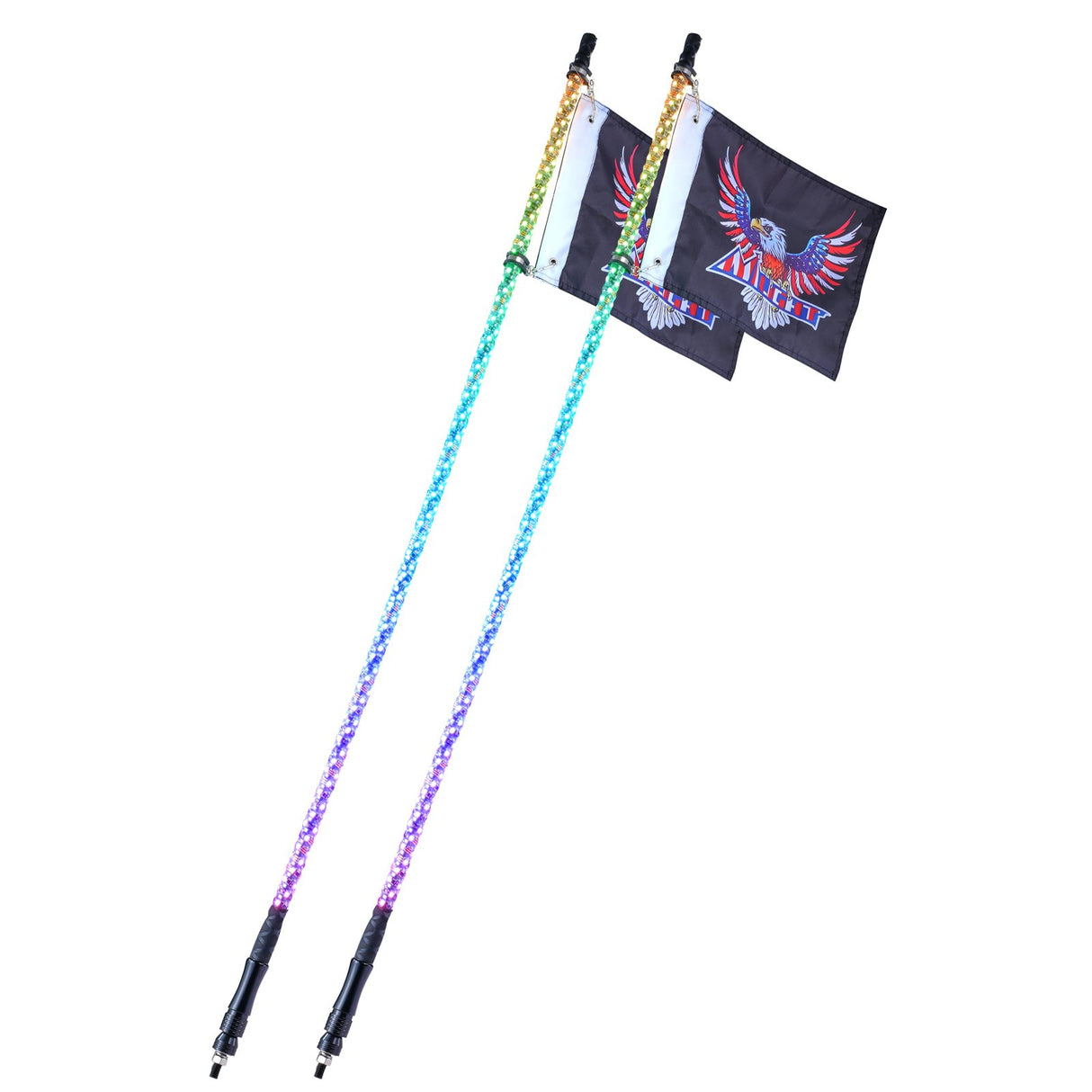 VEVOR 2 PCS 5 FT Whip Light, APP & RF Remote Control Led Whip Light, Waterproof Spiral RGB Chasing Lighted Whips with 4 Flags, for UTVs, ATVs,