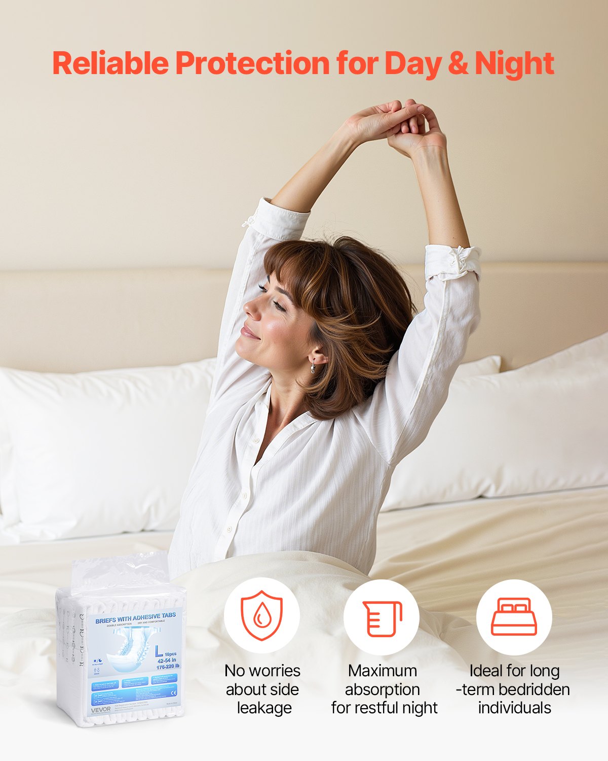 VEVOR Adult Briefs with Adhesive Tabs Incontinence Briefs for Men Women L Size