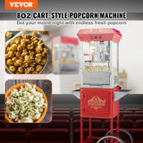 Popcorn Popper Machine with Cart Popcorn Maker 850W 8 Oz 48 Cups Red - Front View