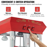 Popcorn Popper Machine with Cart Popcorn Maker 850W 8 Oz 48 Cups Red - 45-Degree Angle