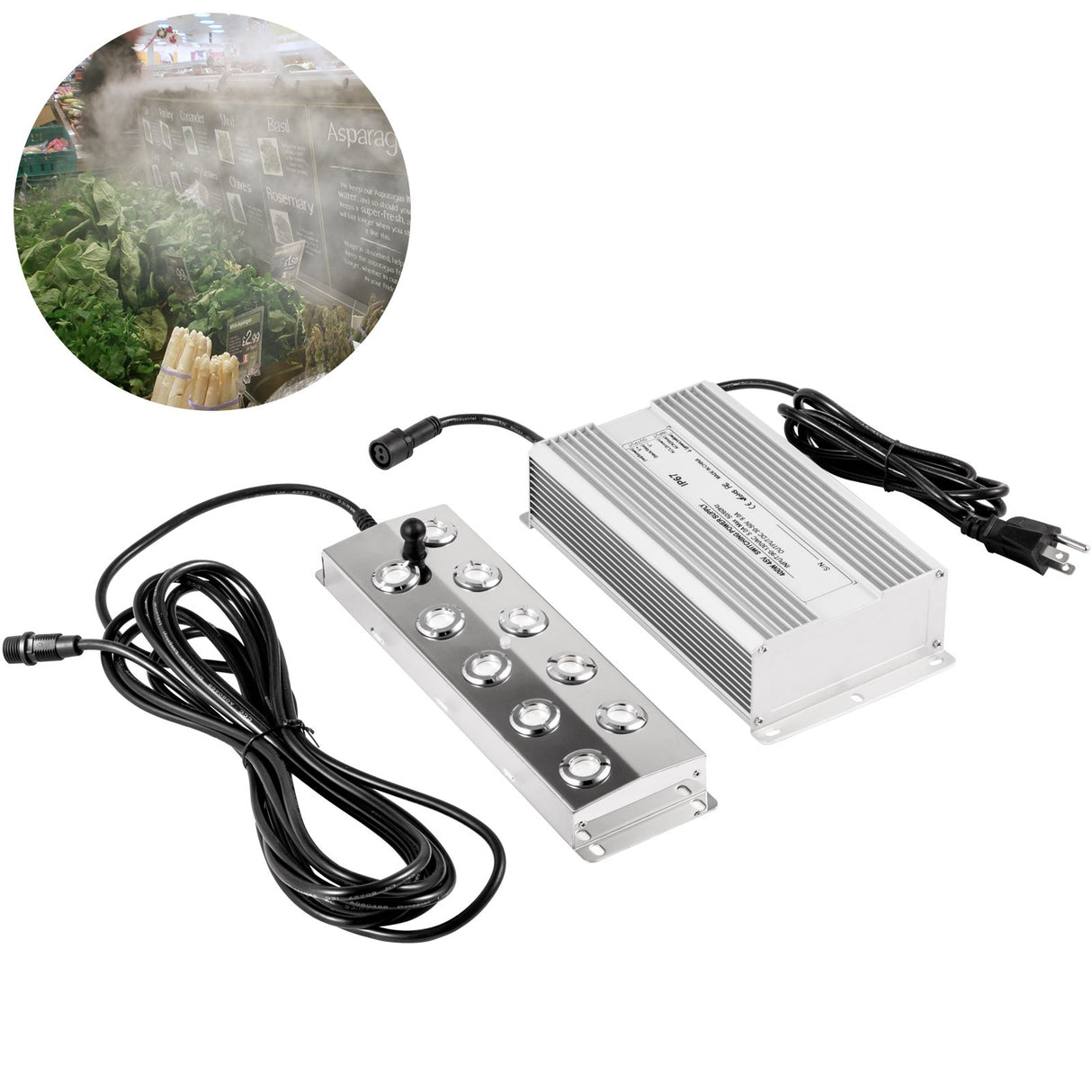 VEVOR Mist Maker 10 Head Ultrasonic Mist Fogger with Waterproof Power Supply Ultrasonic Fogger Humidifier Stainless Steel Pond Mister Fogger 5kg/h