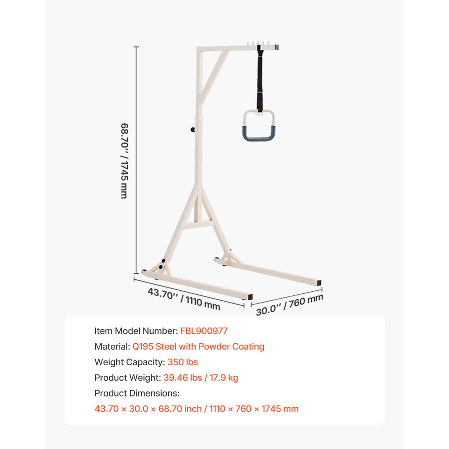 Trapeze Bar for Bed Mobility, Height-Adjustable Bed Trapeze with 2 Casters, 350LBS Weight Capacity Heavy Duty Pull Up Assist Bar with Floor Stand for Elderly, Disabled, Bedridden Patients