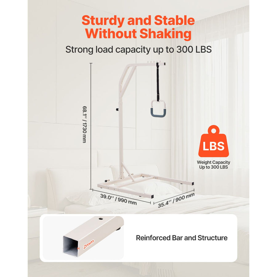 Trapeze Bar for Bed Mobility, Height-Adjustable Free Standing Trapeze Bar with 2 Wheels, 300LBS Capacity Bed, Adjustable Height