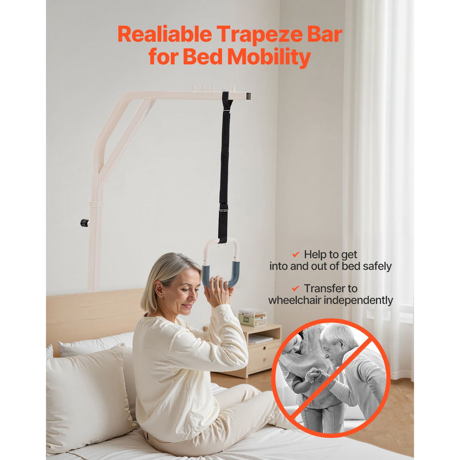 Trapeze Bar for Bed Mobility, Height-Adjustable Free Standing Trapeze Bar with 2 Wheels, 300LBS Capacity Bed, image 3