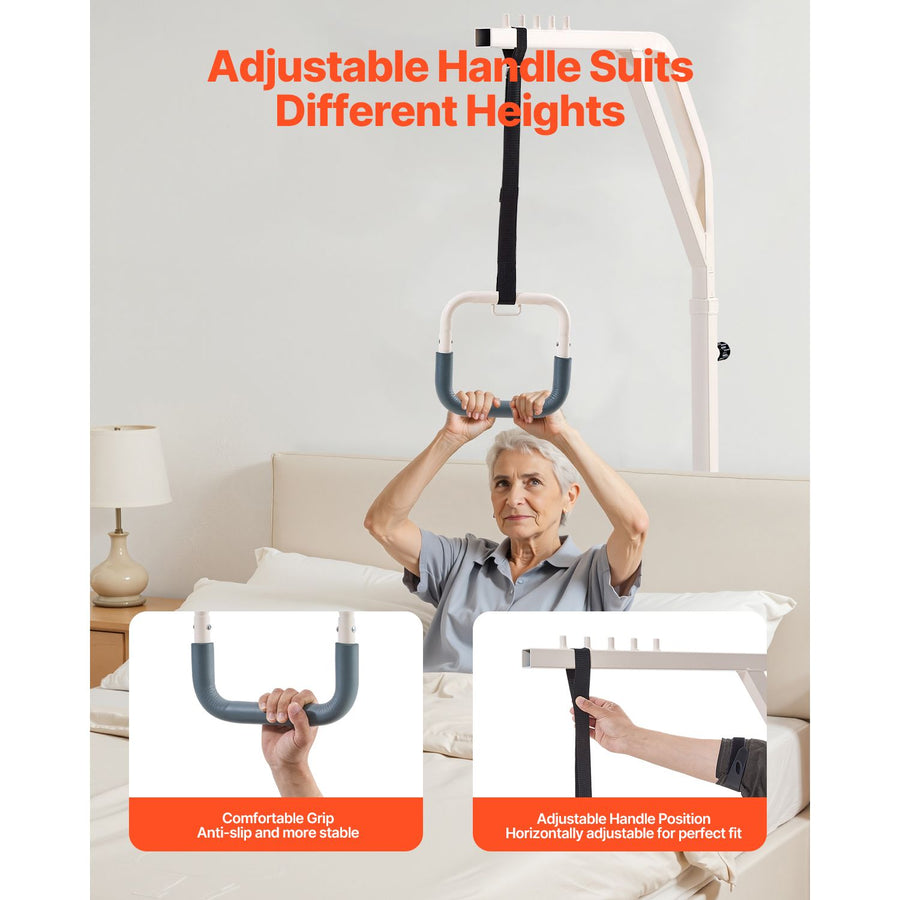 Trapeze Bar for Bed Mobility, Height-Adjustable Free Standing Trapeze Bar with 2 Wheels, 300LBS Capacity Bed, image 4