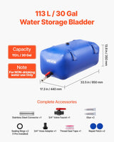 VEVOR Water Storage Bladder 113L Large Capacity Water Bag, Portable & Collapsible Soft Waters Container, Leakproof & Tear-Resistant PVC Emergency Waters Storage Tank for RV Truck & Outdoor Use - Front View