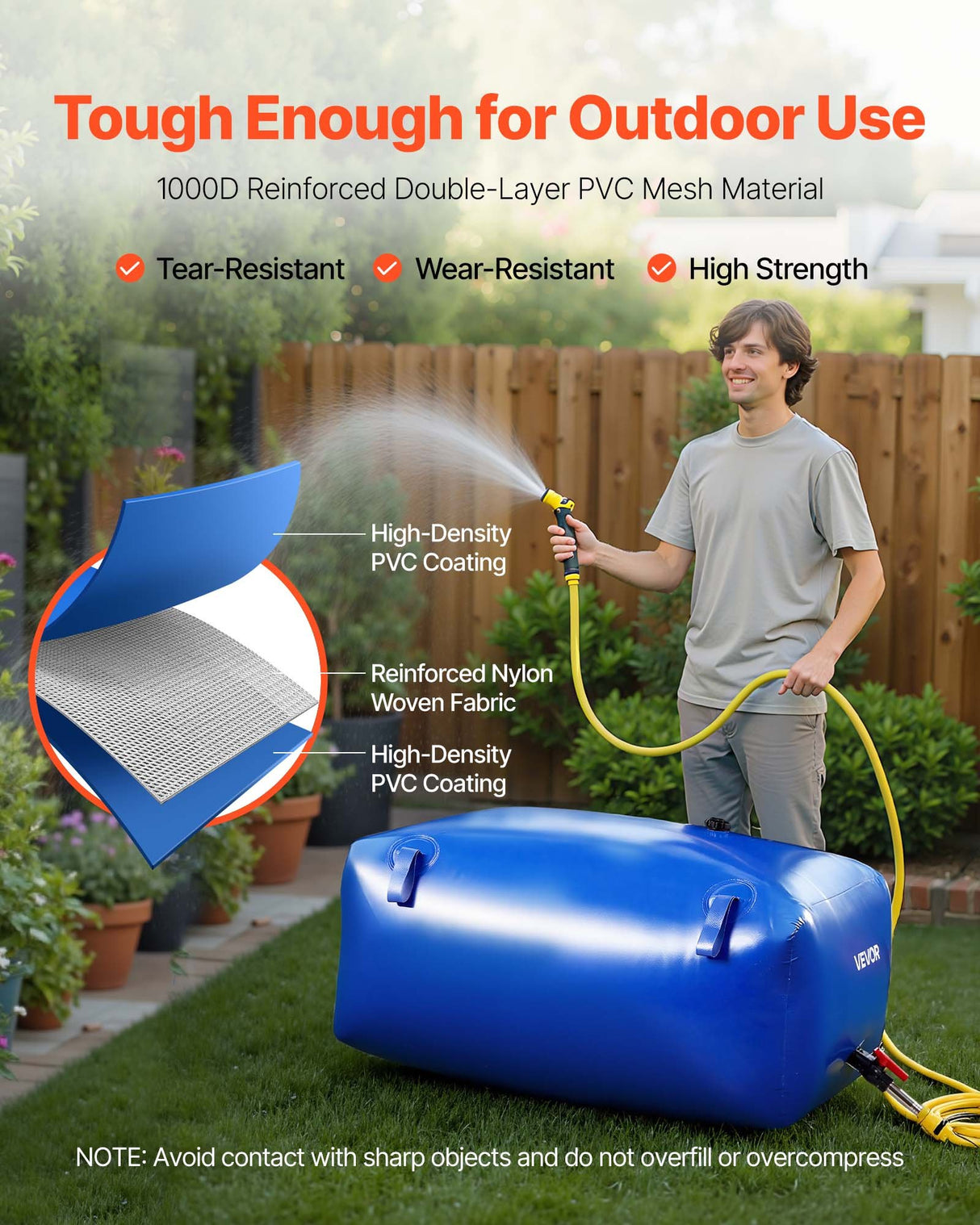 VEVOR Water Storage Bladder 240L Large Capacity Water Bag, Portable & Collapsible Soft Waters Container, Leakproof & Tear-Resistant PVC Emergency Waters Storage Tank for RV Truck & Outdoor Use