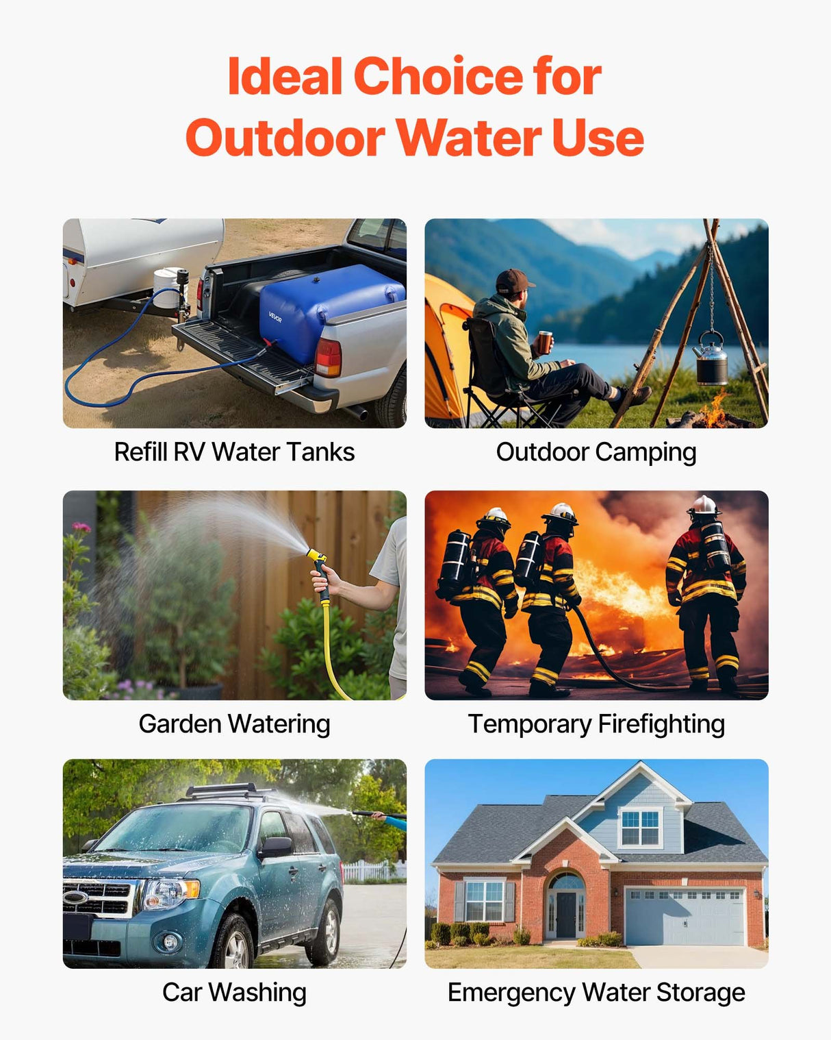 VEVOR Water Storage Bladder 240L Large Capacity Water Bag, Portable & Collapsible Soft Waters Container, Leakproof & Tear-Resistant PVC Emergency Waters Storage Tank for RV Truck & Outdoor Use