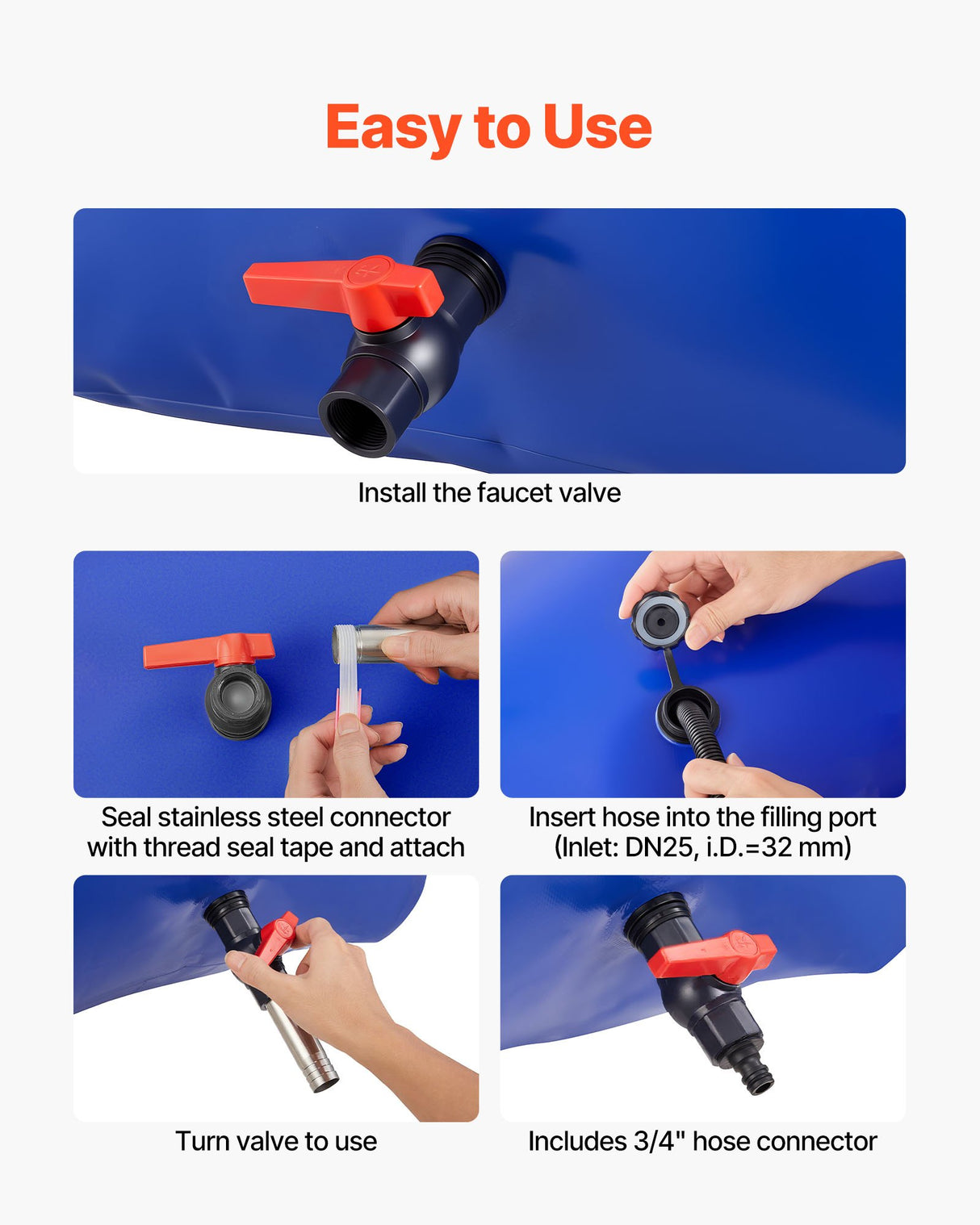 VEVOR Water Storage Bladder 400L Large Capacity Water Bag, Portable & Collapsible Soft Waters Container, Leakproof & Tear-Resistant PVC Emergency Waters Storage Tank for RV Truck & Outdoor Use