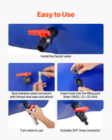 VEVOR Water Storage Bladder 400L Large Capacity Water Bag, Portable & Collapsible Soft Waters Container, Leakproof & Tear-Resistant PVC Emergency Waters Storage Tank for RV Truck & Outdoor Use - 45-Degree Angle