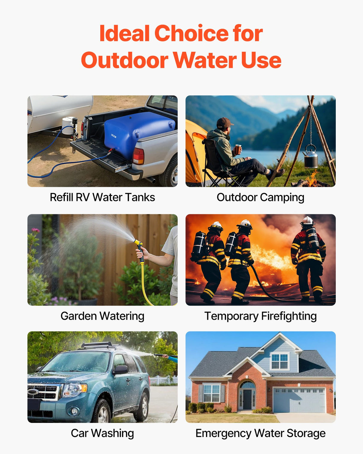 VEVOR Water Storage Bladder 400L Large Capacity Water Bag, Portable & Collapsible Soft Waters Container, Leakproof & Tear-Resistant PVC Emergency Waters Storage Tank for RV Truck & Outdoor Use