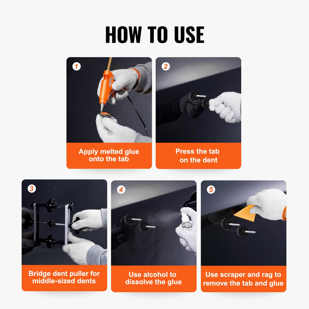 VEVOR 25 PCS Dent Removal Kit, Auto Body Paintless Dent Removal Tools Kit with Bridge Puller, Puller Tabs, Hot Melt Glue Gun, Glue Sticks, Dent Puller