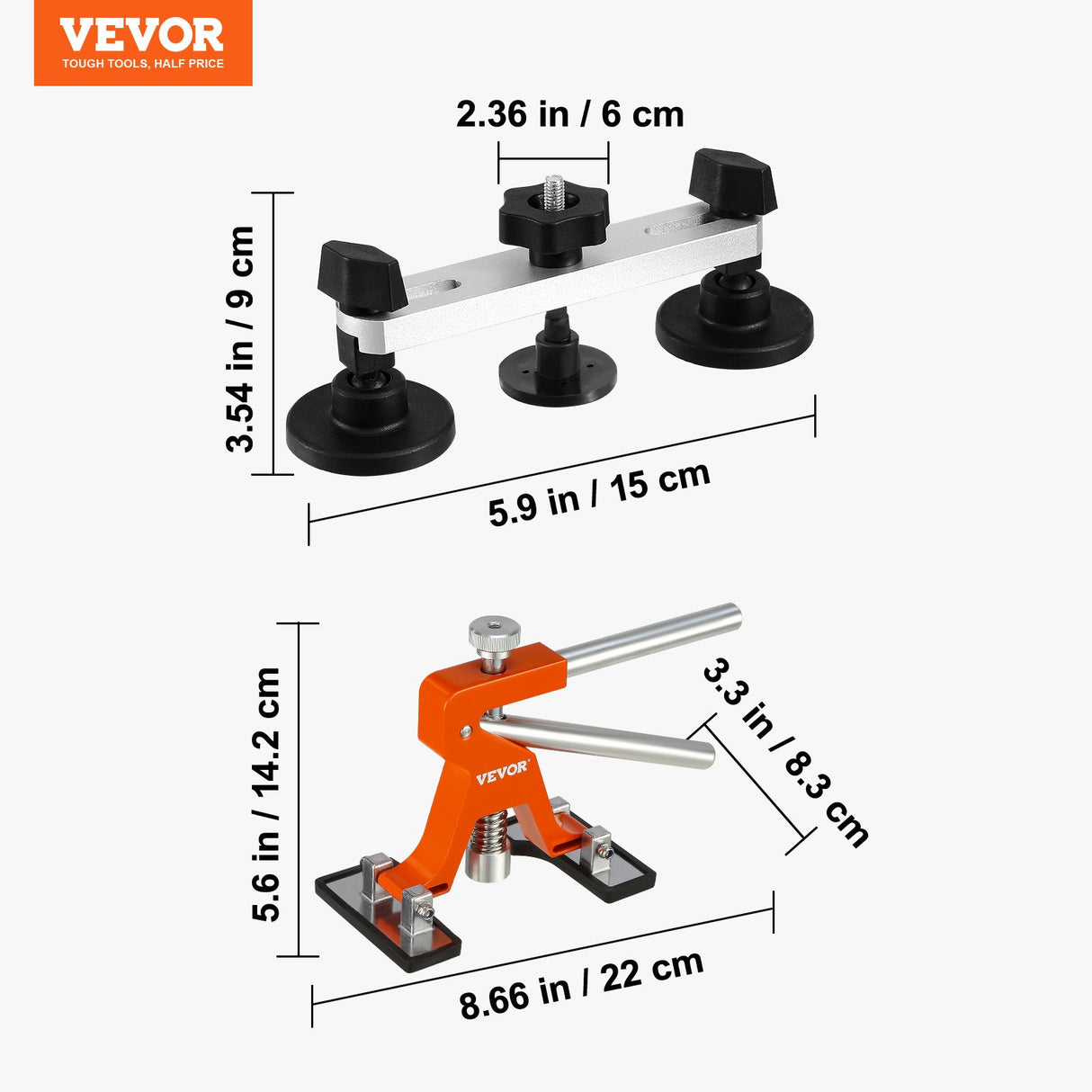 VEVOR 56 PCS Dent Removal Kit, Paintless Dent Repair Kit with Golden Lifter, Bridge Puller, Car Dent Puller with Puller Tabs, Hot Glue Gun for Auto