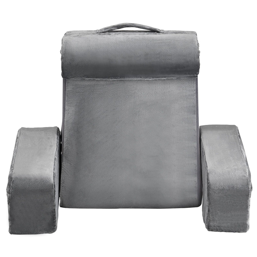 Reading Pillow, Backrest Support Pillow with Arm and 3 Pockets, Large Size Bed Pillow with Removable Headrest & 25D Sponge, Handle for Easy Carrying, for Reading, Gaming, Resting, Working, Grey