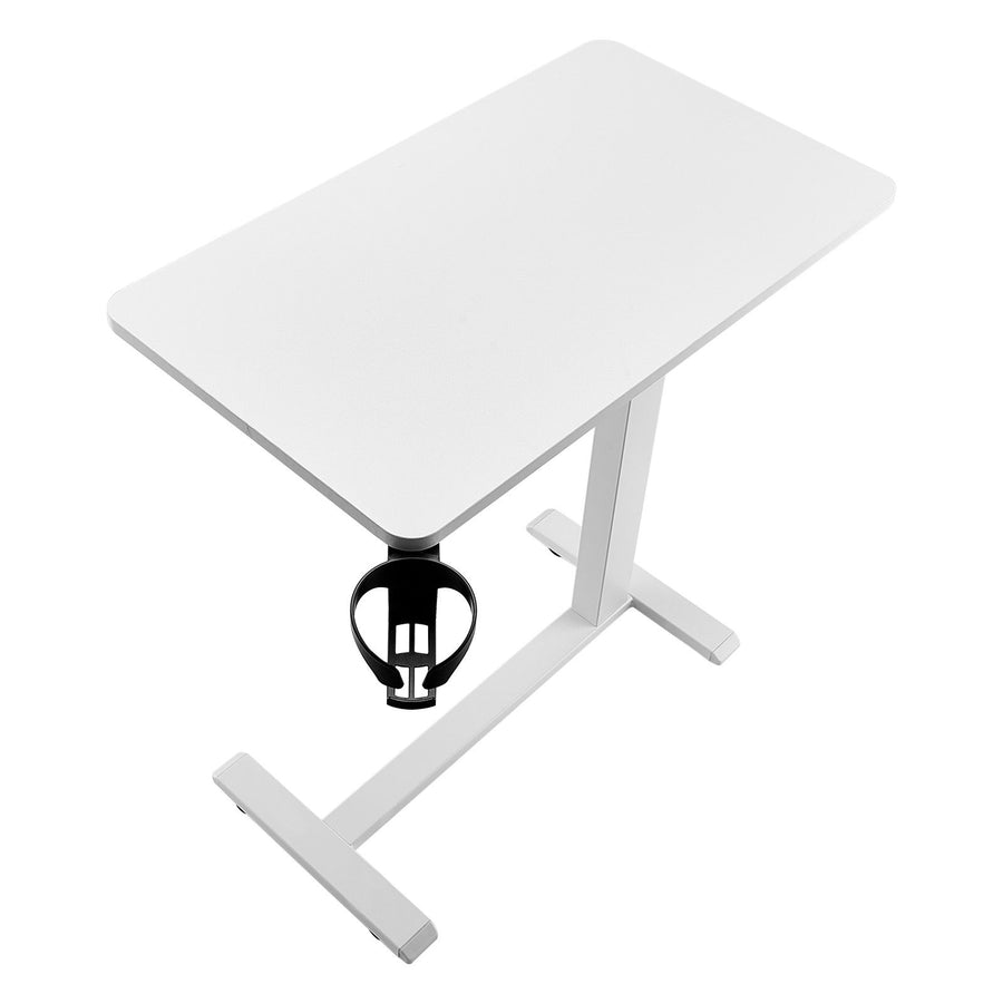 Overbed Table, Mobile Bed Side Table with 4 Hidden Wheels, Height Adjustable Rolling Laptop Desk with Cup Holder, Portable Particleboard Over Bed Desk for Home, Office, Study, White