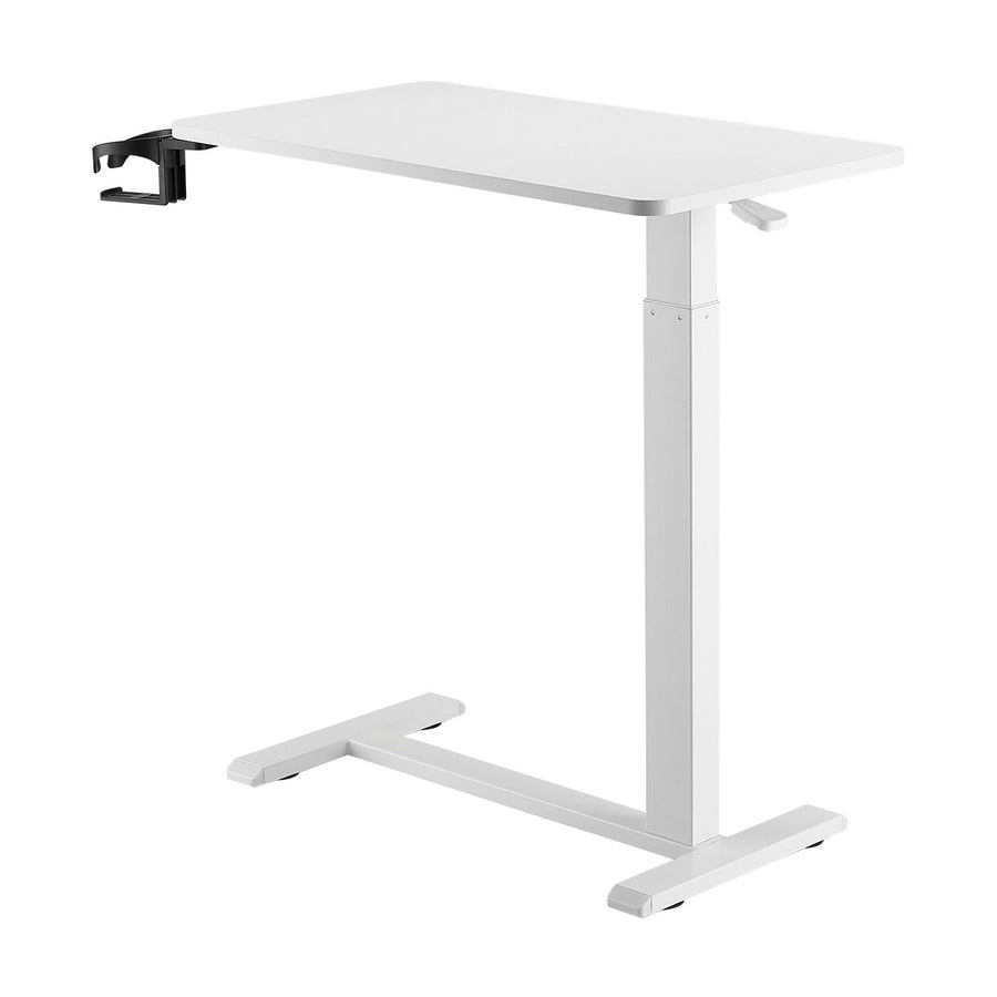 Overbed Table, Mobile Bed Side Table with 4 Hidden Wheels, Height Adjustable Rolling Laptop Desk with Cup Holder, Portable Particleboard Over Bed Desk for Home, Office, Study, White