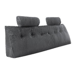 Headboard Pillow, King Size Wedge Headboard Pillow with 2 Side Pockets and 2 Headrests, Bed Wedge Pillow with Washable Flannel Cloth, for Reading, Gaming, Resting, Working in Bed, Grey