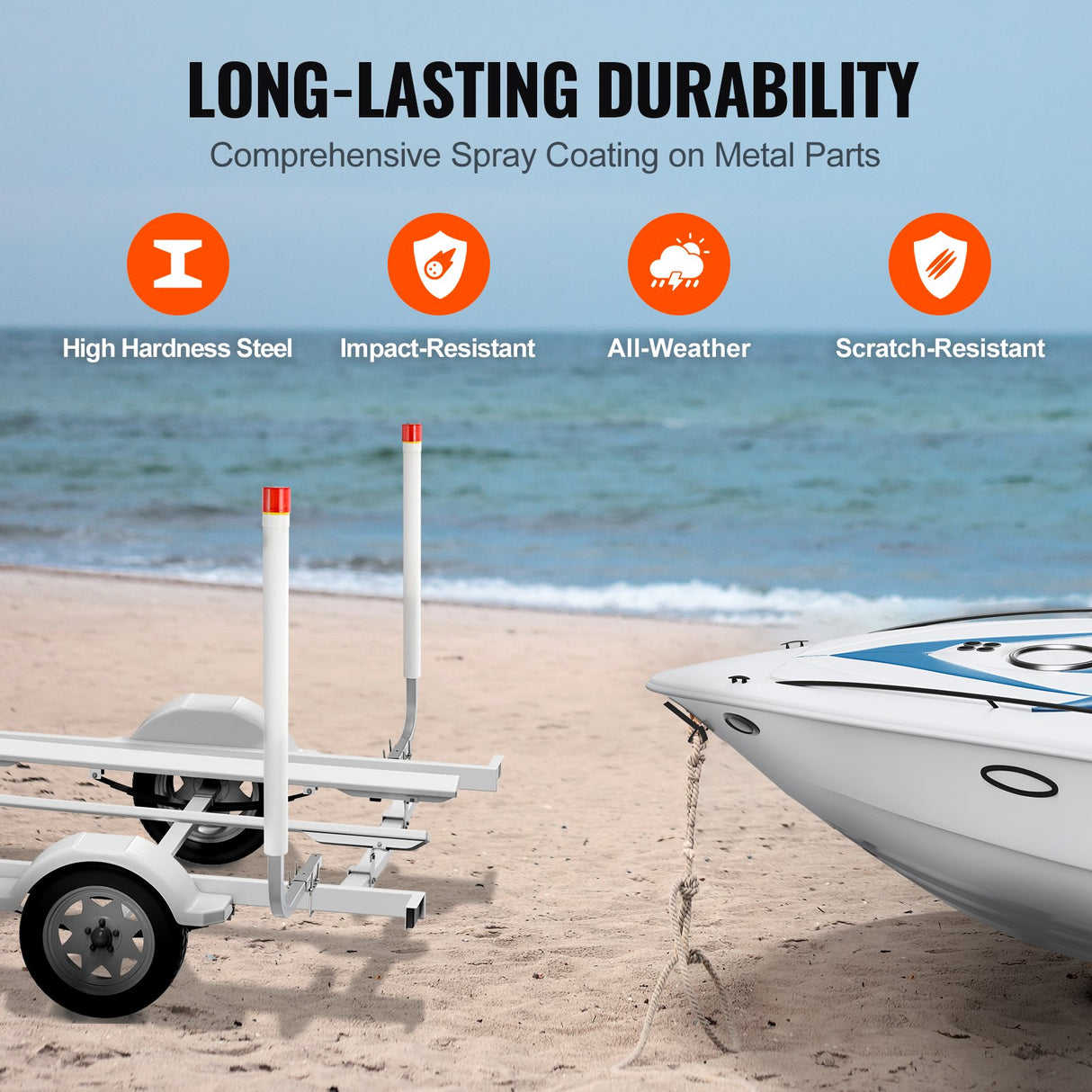 VEVOR Boat Trailer Guide, 1.57M with LED Light Trailer Guide Poles, 2PCS Rustproof Galvanized Steel Trailer Guide ons, Trailer Guides with PVC Pipes,