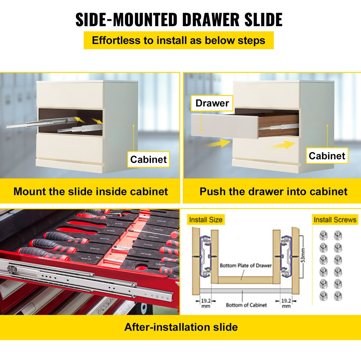 VEVOR Drawer Slide Soft Close Drawer 1Pair 34" Ball Bearing Full Extension 500lb