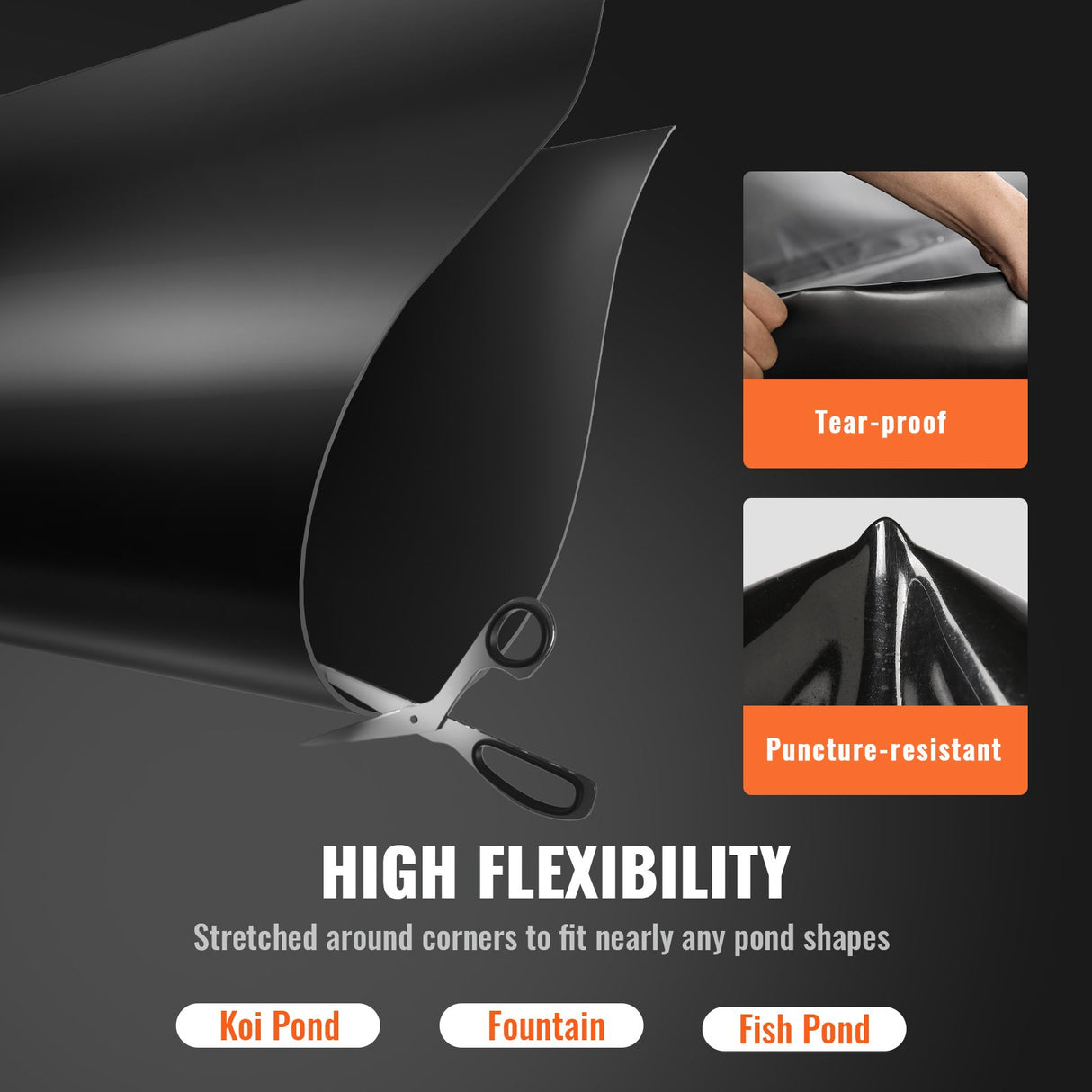 Pond Liner, 6 x 7.6 m 45 Mil Thick, Pliable EPDM Material Pond Skins, Easy Cutting Underlayment for Fish or Koi Pond, Waterfall Base, Water Features, Water Gardens, Fountains, Black