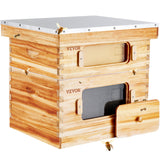 VEVOR Bee Hive 20 Frame Bee Hives Starter Kit, Beeswax Coated Cedar Wood, 1 Deep + 1 Medium Bee Boxes Langstroth Beehive Kit, Transparent Acrylic