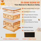 VEVOR Bee Hive 20 Frame Bee Hives Starter Kit, Beeswax Coated Cedar Wood, 1 Deep + 1 Medium Bee Boxes Langstroth Beehive Kit, Transparent Acrylic