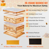 VEVOR Bee Hive 20 Frame Bee Hives Starter Kit, Beeswax Coated Cedar Wood, 1 Deep + 1 Medium Bee Boxes Langstroth Beehive Kit, Transparent Acrylic Windows with Foundations for Beginners Pro Beekeepers - Rear View
