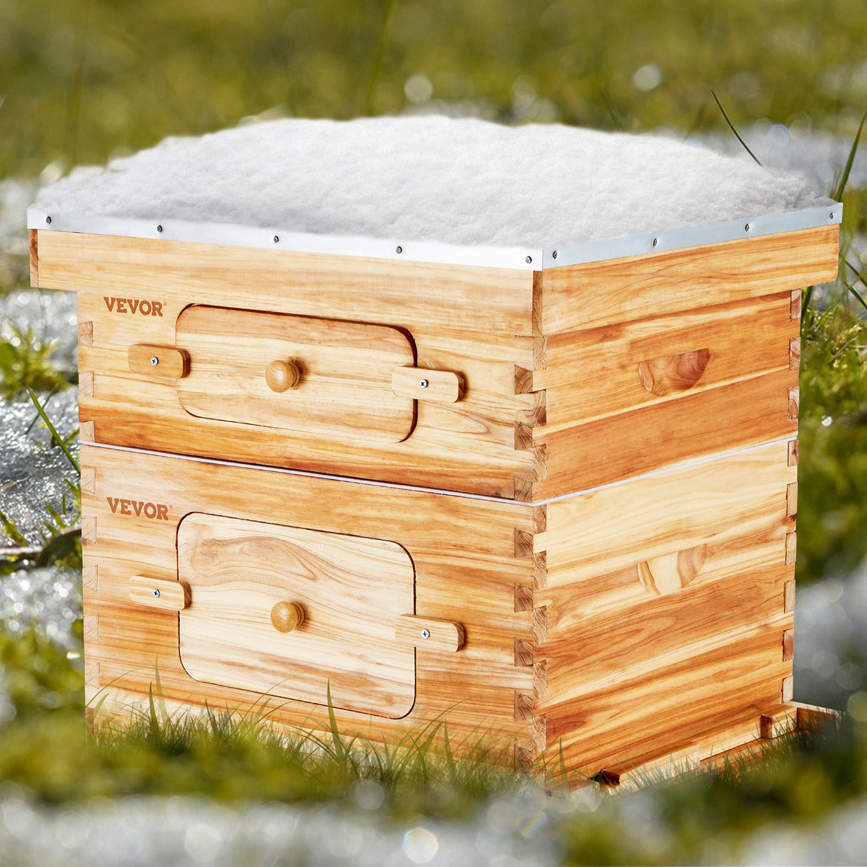 VEVOR Bee Hive 20 Frame Bee Hives Starter Kit, Beeswax Coated Cedar Wood, 1 Deep + 1 Medium Bee Boxes Langstroth Beehive Kit, Transparent Acrylic