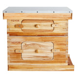VEVOR Bee Hive 20 Frame Bee Hives Starter Kit, Beeswax Coated Cedar Wood, 1 Deep + 1 Medium Bee Boxes Langstroth Beehive Kit, Transparent Acrylic