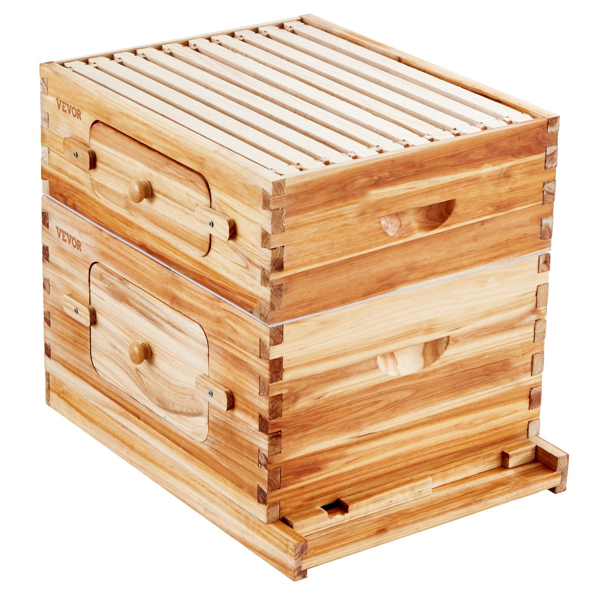 VEVOR Bee Hive 20 Frame Bee Hives Starter Kit, Beeswax Coated Cedar Wood, 1 Deep + 1 Medium Bee Boxes Langstroth Beehive Kit, Transparent Acrylic Windows with Foundations for Beginners Pro Beekeepers