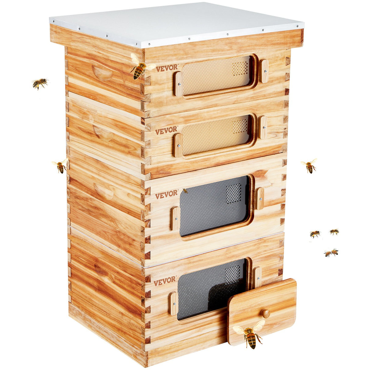 VEVOR Bee Hive 40 Frame Bee Hives Starter Kit, Beeswax Coated Cedar Wood, 2 Deep + 2 Medium Bee Boxes Langstroth Beehive Kit, Transparent Acrylic