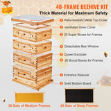 VEVOR Bee Hive 40 Frame Bee Hives Starter Kit, Beeswax Coated Cedar Wood, 2 Deep + 2 Medium Bee Boxes Langstroth Beehive Kit, Transparent Acrylic