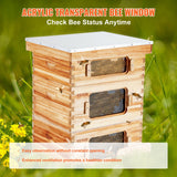 VEVOR Bee Hive 30 Frame Bee Hives Starter Kit, Beeswax Coated Fir Wood, 2 Deep + 1 Medium Bee Boxes Langstroth Beehive Kit, Transparent Acrylic Windows with Foundations for Beginners Pro Beekeepers - Side View