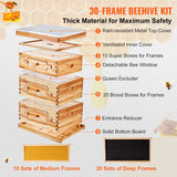 VEVOR Bee Hive 30 Frame Bee Hives Starter Kit, Beeswax Coated Fir Wood, 2 Deep + 1 Medium Bee Boxes Langstroth Beehive Kit, Transparent Acrylic Windows with Foundations for Beginners Pro Beekeepers - Rear View