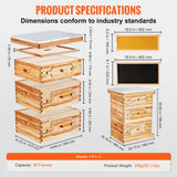 VEVOR Bee Hive 30 Frame Bee Hives Starter Kit, Beeswax Coated Fir Wood, 2 Deep + 1 Medium Bee Boxes Langstroth Beehive Kit, Transparent Acrylic