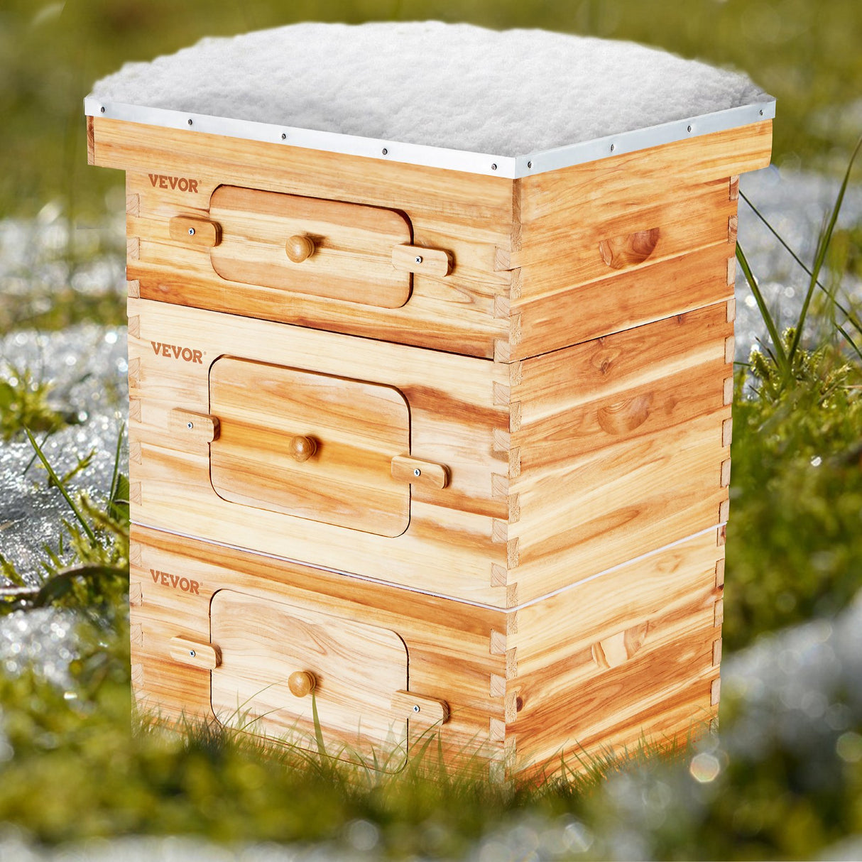 VEVOR Bee Hive 30 Frame Bee Hives Starter Kit, Beeswax Coated Fir Wood, 2 Deep + 1 Medium Bee Boxes Langstroth Beehive Kit, Transparent Acrylic