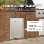 Pull Out Trash Drawer 50x58x57.4 cm Raised Style Trash Bin with Pull-Out Tray Stainless Steel Trash Drawer with Handle for Outdoor Kitchen BBQ Island, Trash Can Not Included