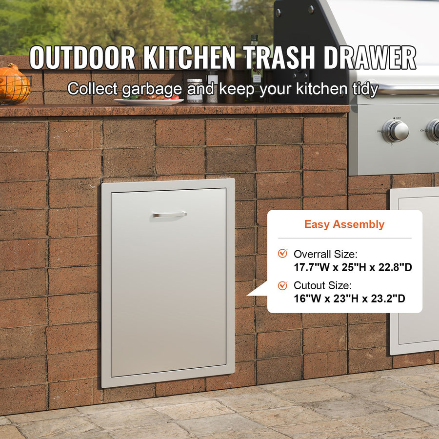 Pull Out Trash Drawer 50x58x57.4 cm Raised Style Trash Bin with Pull-Out Tray Stainless Steel Trash Drawer with Handle for Outdoor Kitchen BBQ Island, Trash Can Not Included