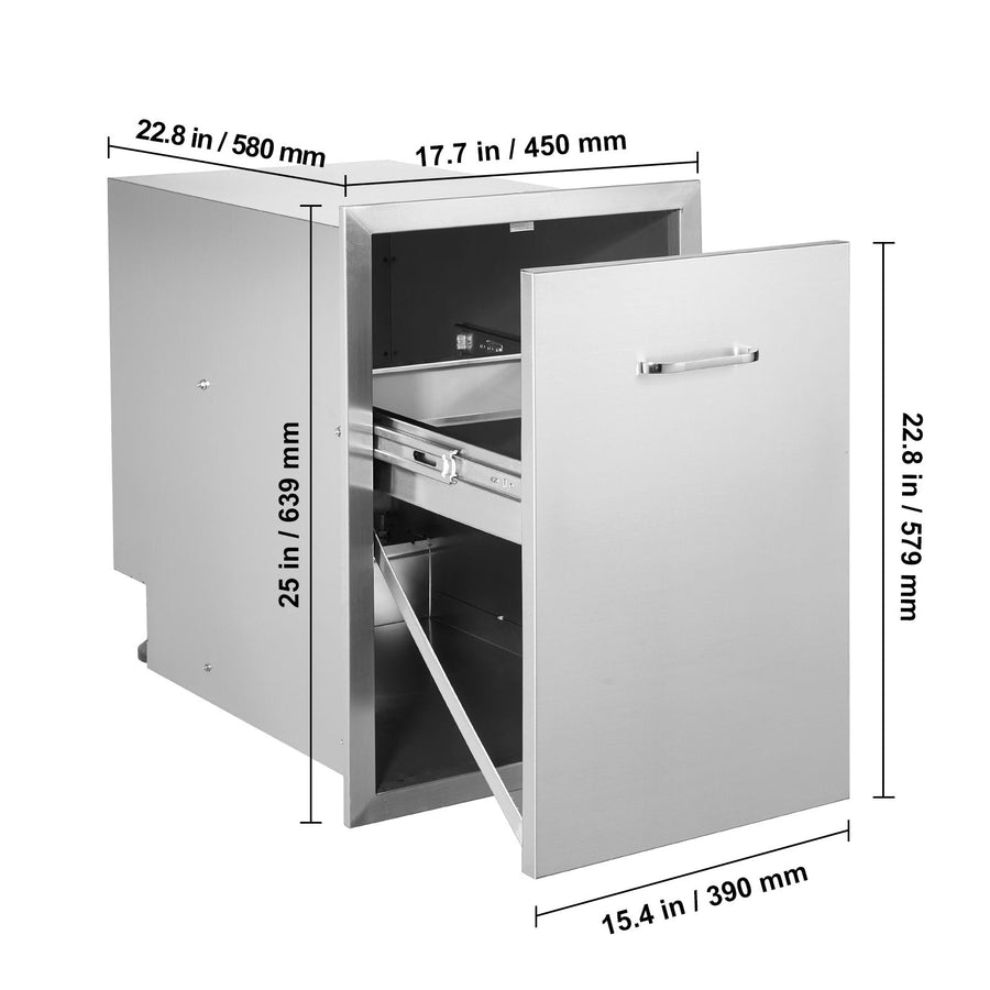 Pull Out Trash Drawer 50x58x57.4 cm Raised Style Trash Bin with Pull-Out Tray Stainless Steel Trash Drawer with Handle for Outdoor Kitchen BBQ Island, Trash Can Not Included