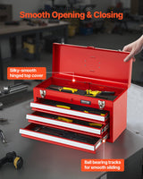 VEVOR Tool Box 520 mm Portable Metal Tool Box 3 Drawers Tool Organizer Red - Top-Down View