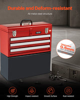 VEVOR Tool Box 520 mm Portable Metal Tool Box 3 Drawers Tool Organizer Red