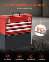 VEVOR Tool Box 520 mm Portable Metal Tool Box 3 Drawers Tool Organizer Red - Rear View