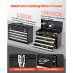 Metal Tool Box, 20.5-inch, Portable Metal Tool Box with 4 Drawers, Small Tool Chest with EVA Liners, Ball Bearing Slide Drawers Locking & Powder Coated Finish, Multi-Function Tool Organizer