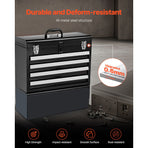 Metal Tool Box, 20.5-inch, Portable Metal Tool Box with 4 Drawers, Small Tool Chest with EVA Liners, Ball Bearing Slide Drawers Locking & Powder Coated Finish, Multi-Function Tool Organizer