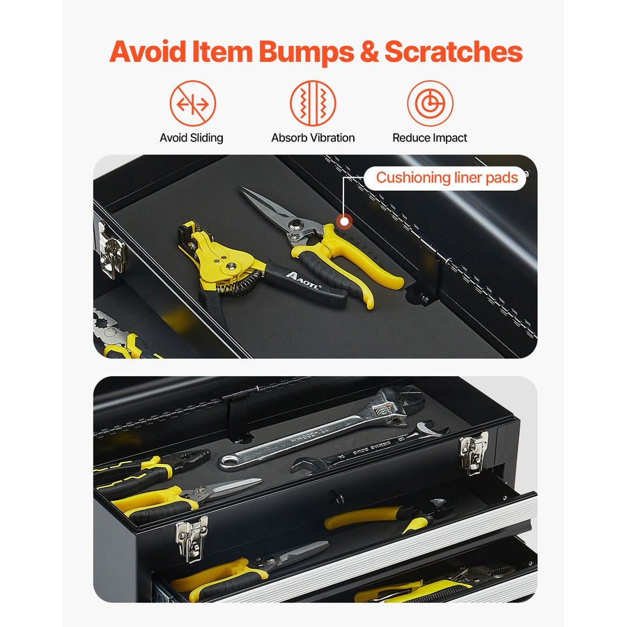 Metal Tool Box, 20.5-inch, Portable Metal Tool Box with 4 Drawers, Small Tool Chest with EVA Liners, Ball Bearing Slide Drawers Locking & Powder Coated Finish, Multi-Function Tool Organizer
