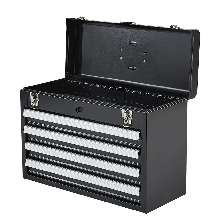 Metal Tool Box, 20.5-inch, Portable Metal Tool Box with 4 Drawers, Small Tool Chest with EVA Liners, Ball Bearing Slide Drawers Locking & Powder Coated Finish, Multi-Function Tool Organizer