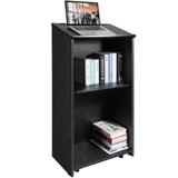 VEVOR Podium Stand, 47 in Hostess Stand with 4 Rolling Wheels, Wood Podium with Storage Shelves, and Slant Desktop, Lecterns & Podiums for Church,