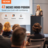 VEVOR Podium Stand, 47 in Hostess Stand with 4 Rolling Wheels, Wood Podium with Storage Shelves, and Slant Desktop, Lecterns & Podiums for Church,